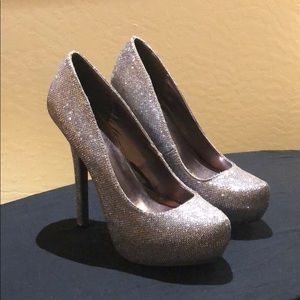 Textured Silver Platform Heels